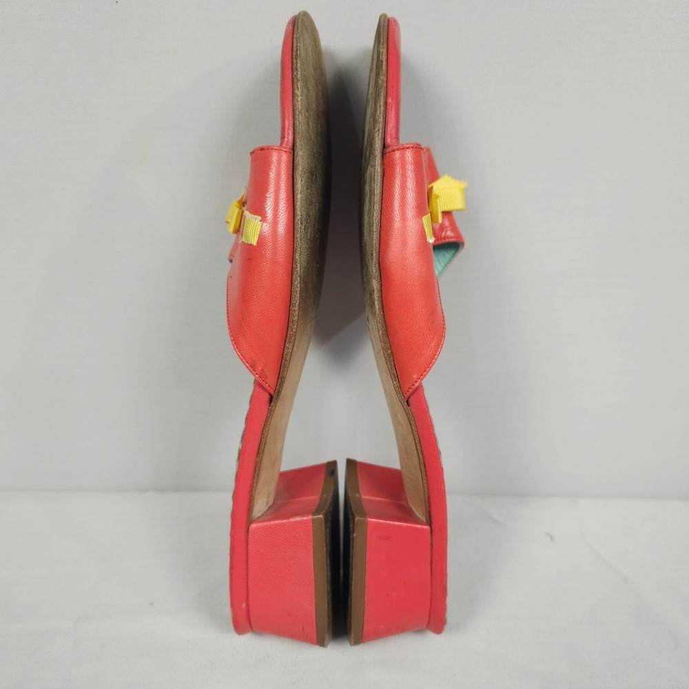 Vintage Lily Pulitzer Sandals Women Size 10 M Red Yellow Leather Slip-On Open To - Picture 5 of 16